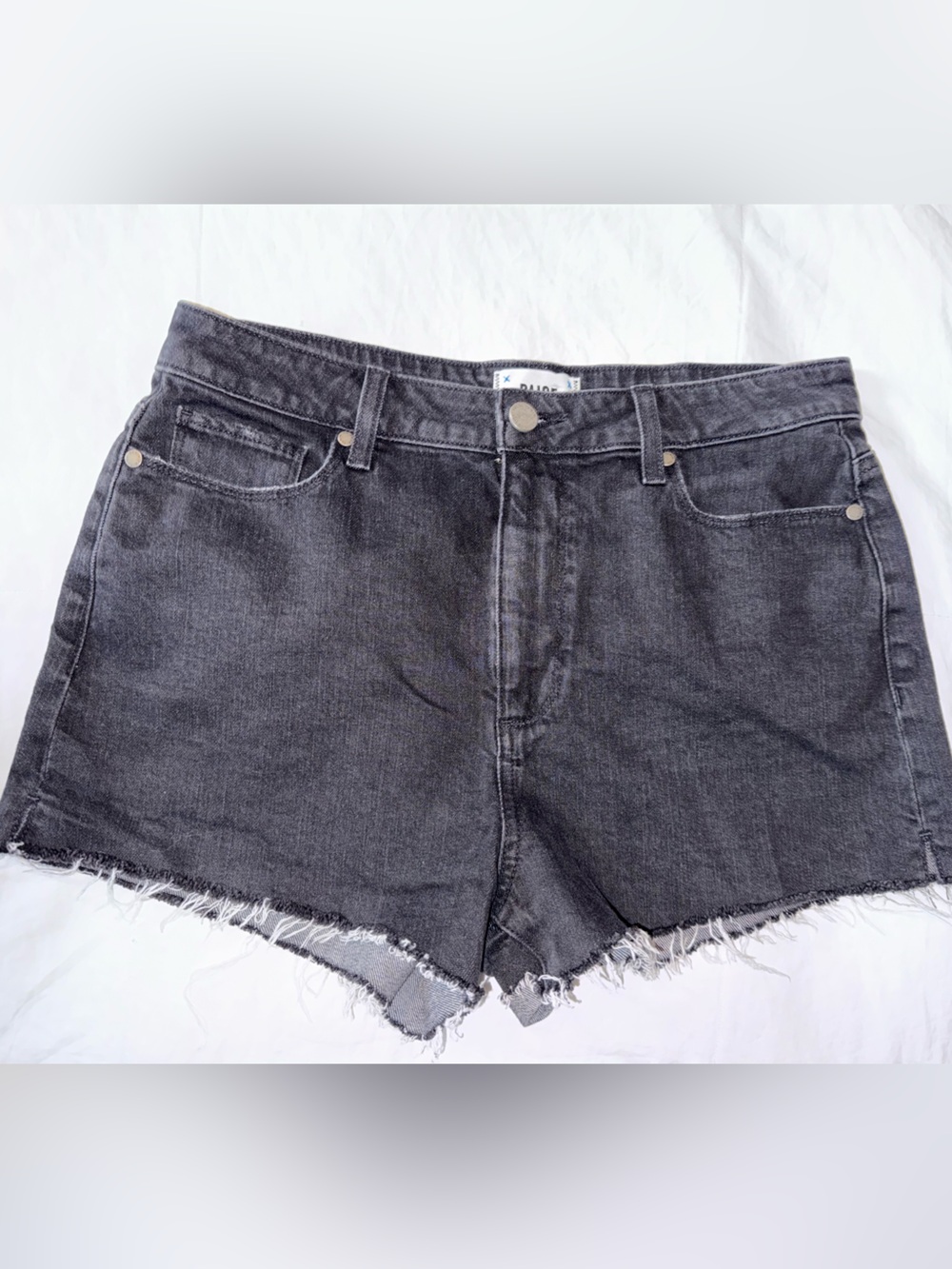 PAIGE Black Frayed Hem Denim Shorts